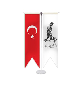 Atatürk ve Türk Bayragı T Masa Bayragı (Kırmızı)