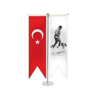 Atatürk ve Türk Bayragı T Masa Bayragı (Kırmızı)