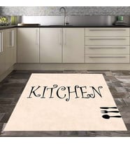 Kitchen Rules Dijital Baskılı Kaymaz Taban Yıkanabilir Leke Tutmaz Mutfak Halısı (Krem)