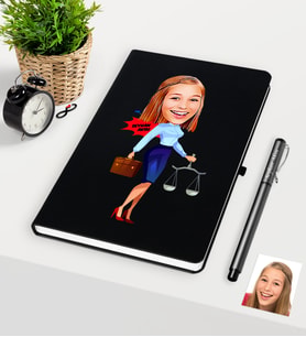 BK Gift Kişiye Özel Bayan Avukat Karikatürlü Siyah Defter Kalem Seti - 3