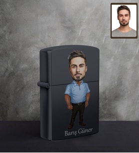 Kişiye Özel Erkek Karikatürlü UV Baskılı Siyah Benzinli Çakmak Model-8
