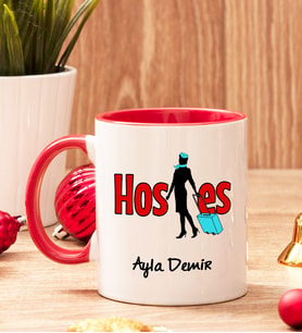 Hostese Hediye İçi Ve Kulpu Renkli Kupa Bardak
