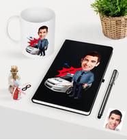BK Gift Kişiye Özel Bay Trafik Polisi Karikatürlü Siyah Defter Kalem Kupa Seti - 2 (Model 1)
