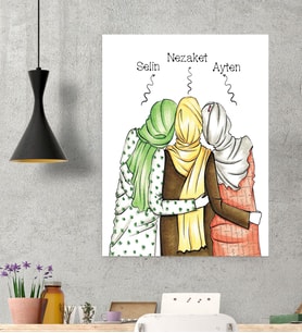 BK Gift Kişiye Özel Türbanlı Karikatürlü  Afiş Poster 50 X 70 Cm 42784