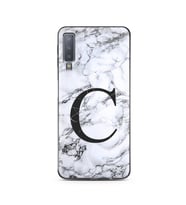 Samsung A7 (2018) Beyaz Mermer Harf Tasarımlı Telefon Kılıfı C-Harfi 