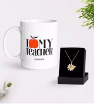 BK Gift Kişiye Özel Öğretmenimi Seviyorum Kupa Ve Papatya Kolye Hediye Seti-3 (Model 1)