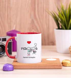 Psikolog Ahşap Altlıklı Mumlu Kırmızı Kupa Bardak