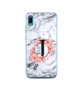 Mermer Çiçekli Harf Tasarım Süper Şeffaf Silikon Telefon Kılıfı Huawei Y6 2019 J