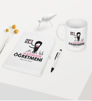 BK Gift Kişiye Özel Matematik Öğretmeni Temalı Beyaz Defter Kalem Kupa Seti - 1