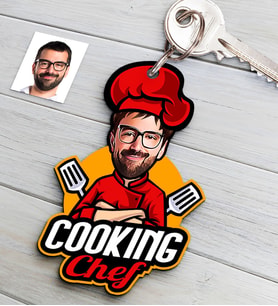 BK Gift Kişiye Özel Bay Chef Karikatürlü Ahşap Anahtarlık-11 (Çok Renkli)
