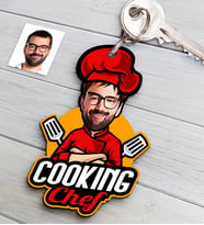 BK Gift Kişiye Özel Bay Chef Karikatürlü Ahşap Anahtarlık-11 (Çok Renkli)
