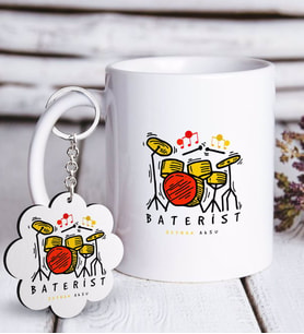 BK Gift Kişiye Özel Mesleki Baterist Beyaz Kupa ve Anahtarlık Hediye Seti-2 (Model 1)