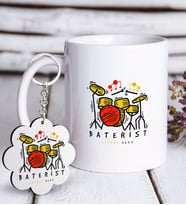 BK Gift Kişiye Özel Mesleki Baterist Beyaz Kupa ve Anahtarlık Hediye Seti-2 (Model 1)