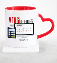 BK Gift Kişiye Özel Mesleki Vergi Denetmeni Kırmızı Kalpli Kupa Bardak