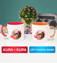 İkili Sevgiliye Sevgililer Günü Hediyesi 8 Kupa Bardak Kırmızı Turuncu