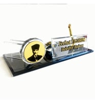 Atatürk Silüeti logolu özel kristal Masa İsimliği,İsimlik (Gümüş)