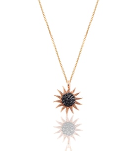 Söğütlü Silver Gümüş rose siyah  taşlı gümüş  güneş kolye