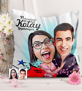 BK Gift Kişiye Özel Sevgililer Karikatürlü  Yastık  2