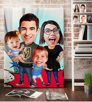 BK Gift Kişiye Özel Aile Karikatür Kanvas Tablo 70x100cm 3