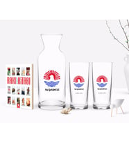 BK Gift Kişiye Özel Renkli Baskılı Kuşadası Tasarımlı Turistik İkili Rakı Bardağı Karaf ve Cep Kitabı Hediye Seti-1 (Model 1)