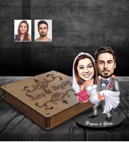 Kişiye Özel Gelin Damat Karikatürlü Ahşap Biblo Kutulu Mod-1