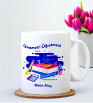 BK Gift Kişiye Özel Geometri Öğretmeni 1 Tasarımlı Kupa Bardak