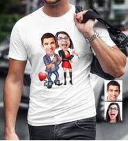 BK Gift Kişiye Özel Sevgililer Karikatür Beyaz Erkek Tişört  1