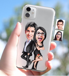 BK Gift Kişiye Özel Sevgililer Karikatürlü iPhone 11 İnce Şeffaf Silikon Telefon Kapağı-6 (Beyaz)