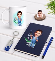 BK Gift Kişiye Özel Erkek Diş Hekimi Karikatürlü Lacivert Defter Kalem Kupa 32gb USB Bellek Hediye Seti-4 (Model 1)