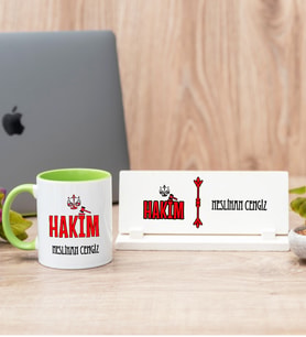 Hakim Yeşil Kupa Bardak Ve Masa İsimliği Hediye Seti