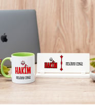 Hakim Yeşil Kupa Bardak Ve Masa İsimliği Hediye Seti