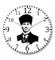 Mustafa Kemal Atatürk  Duvar Saati Bombeli Gercek Cam