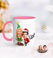 BK Gift Kişiye Özel Yeni Yıl Sevgililer Karikatürlü Pembe Kupa ve Kar Tanesi Kolye-1 (Model 1)