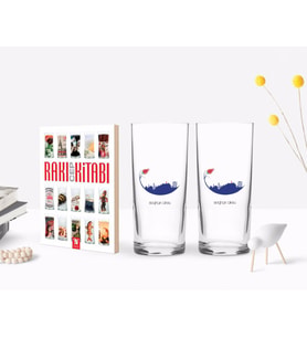 BK Gift Kişiye Özel Renkli Baskılı Kütahya Tasarımlı Turistik İkili Rakı Bardağı ve Rakı Cep Kitabı Hediye Seti-1 (Model 1)