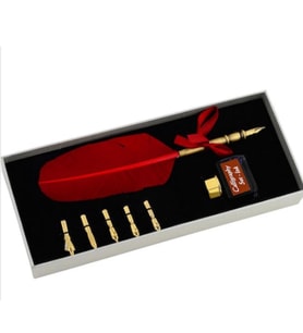 Orijinal Steel Pen Kuş Tüyü Divit Kalemi Seti Kırmızı