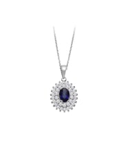 Sirius Çift Sıra Pırlanta ve Oval Safir Taşlı Kolye 0704P0121