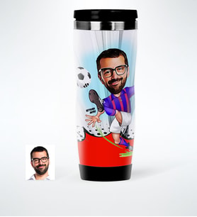 BK Gift Kişiye Özel Bay Futbolcu Bordo Mavi Karikatürlü Çelik Termos Bardak  1