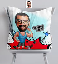 BK Gift Kişiye Özel Bay Fitness Karikatürlü  Yastık