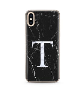 Iphone Xs Siyah Mermer Harf Tasarımlı Telefon Kılıfı T-Harfi 