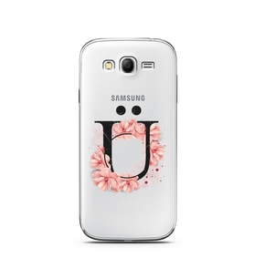 Pembe Çiçekli Harf Tasarım Süper Şeffaf Silikon Telefon Kılıfı Samsung Grand Neo