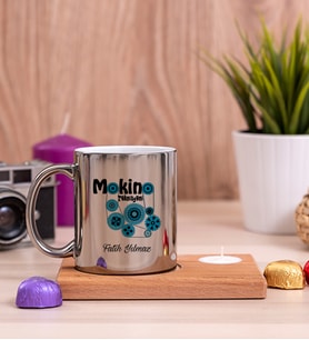 Makine Teknisyeni Ahşap Altlıklı Mumlu Silver Kupa Bardak