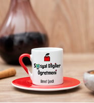 Sosyal Bilgiler Öğretmeni Kırmızı Türk Kahvesi Fincanı