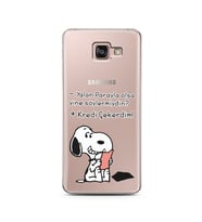 Snoopy Tasarımlı Süper Şeffaf Silikon Telefon Kılıfı Samsung A7 (2016)