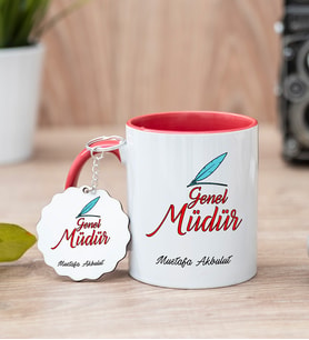 Genel Müdür Kırmızı Kupa Bardak Ve Anahtarlık Set