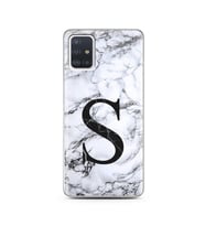 Samsung A51 Beyaz Mermer Harf Tasarımlı Telefon Kılıfı S-Harfi 
