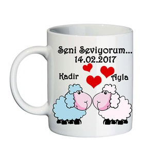 Kuzulu Sevgili Kupa Bardak - İsim ve Tarihli Sevgililer Günü Hediyesi