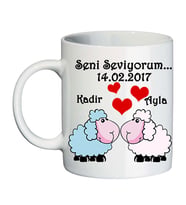 Kuzulu Sevgili Kupa Bardak - İsim ve Tarihli Sevgililer Günü Hediyesi