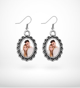 BK Gift Kişiye Özel Fotoğraflı Antik Gümüş Yaldız Küpe Model 8