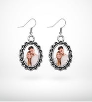 BK Gift Kişiye Özel Fotoğraflı Antik Gümüş Yaldız Küpe Model 8