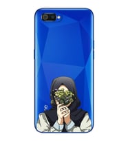 Kapalı Çiçekli Kız Tasarımlı Süper Şeffaf Silikon Telefon Kılıfı Oppo Realmi C2